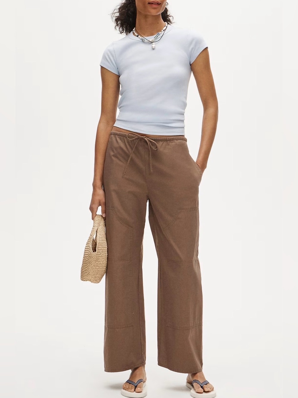 NWOT J.Crew Luna Cotton Poplin Wide-Leg Drawstring Pants Brown Women’s Small